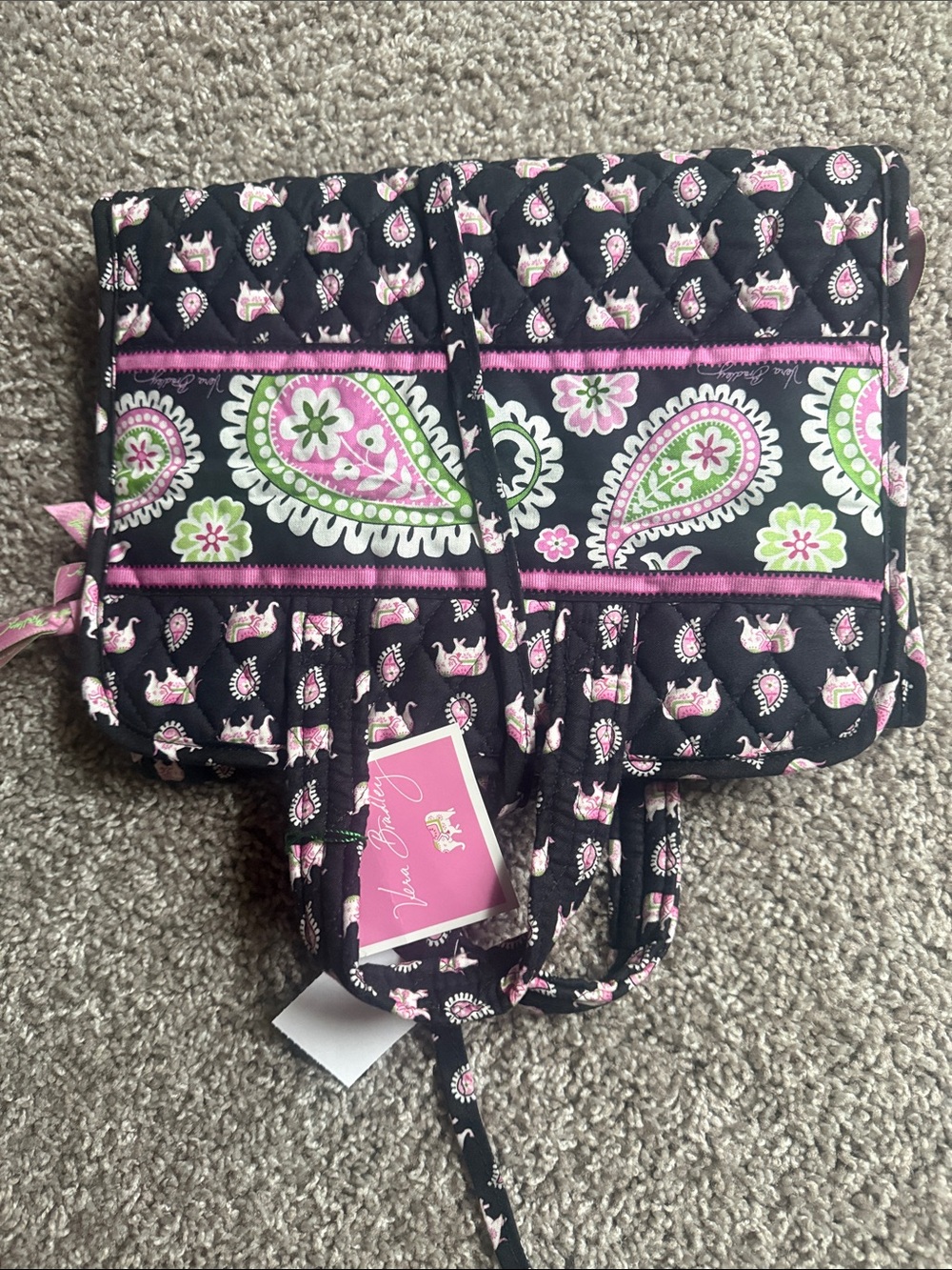 NWT Vera Bradley Black Quilted Hanging organizer in Pink Elephants - Picture 4 of 5